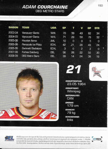Playerkarte 2009/2010 #150 Adam Courchaine – DEG Metro Stars
