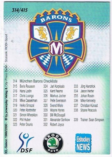 Playerkarte Checkliste München Barons