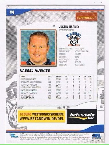 DEL Playerkarte 2005/06 #187 – Justin Harney, Kassel Huskies (City Press)