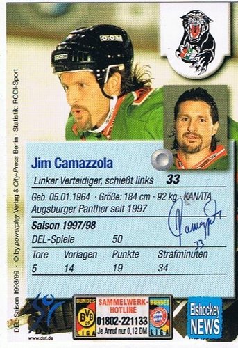 1998/1999 Schirner #272 Jim Camazzola – Augsburger Panther (Base Card)
