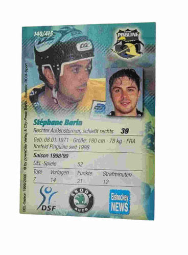 Playerkarte 1999/2000 #140 Stephane Barin  Krefeld Pinguine