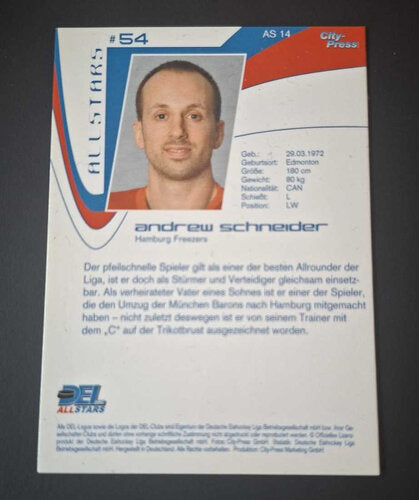 DEL All-Stars Playerkarte Andrew Schneider 2002/03 #AS14