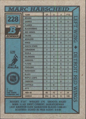 1990/91 Bowman #228 Marc Habscheid – Detroit Red Wings (Base Card)