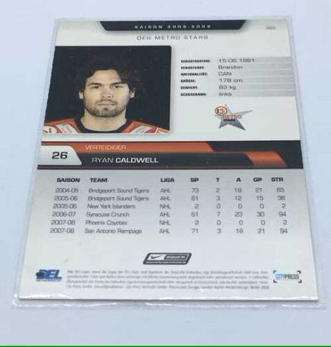 2008/2009 City-Press #305 Ryan Caldwell – Düsseldorfer EG (Base Card)