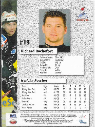 Playerkarte Richard Rochefort #299 Iserlohn Roosters 2006/2007