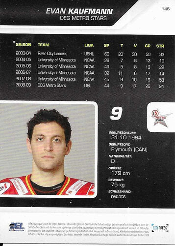 Playerkarte #146 Evan Kaufmann – DEG Metro Stars 2009/2010