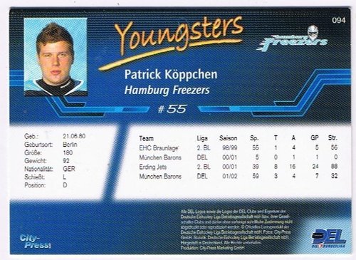 DEL Playerkarte 2002/2003 #Patrick Köppchen – Hamburg Freezers (Youngsters)