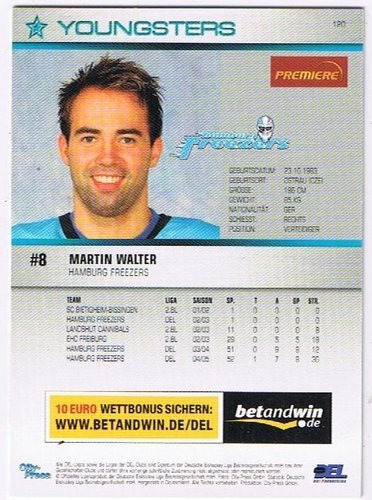 DEL Playerkarte 2005/06 Youngsters – Martin Walter, Hamburg Freezers #120 (City Press)