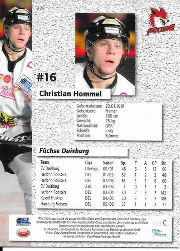 2006/2007 City-Press #225 Christian Hommel – Füchse Duisburg (Serie 2 Base Card)