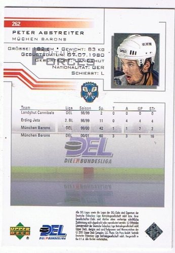 DEL Playerkarte 262 Peter Abstreiter München Barons Future Forces 2001/2002