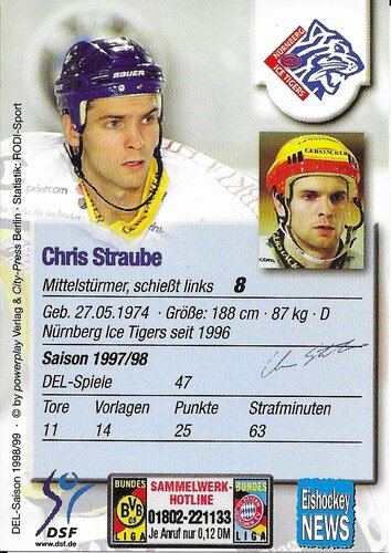 Playerkarte 1998/1999 #258 Chris Straube Nürnberg Ice Tigers