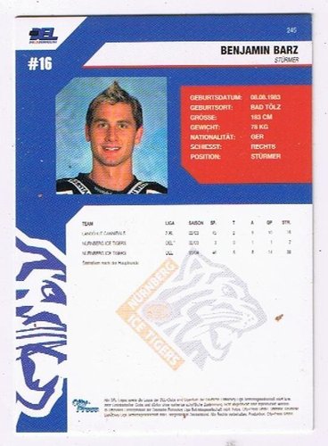 Playerkarte 2004/2005 #245 Benjamin Barz  Nürnberg Ice Tigers