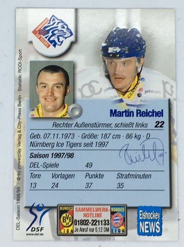 Martin Reichel Playercard DEL 1998/99 – Nürnberg Ice Tigers Sammlerstück