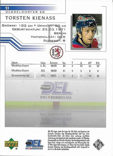 Playerkarte 2001/2002 #51 Torsten Kienass  Düsseldorfer EG