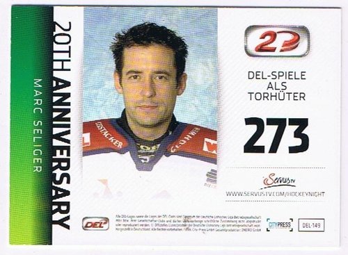 Playerkarte 2013/2014 #149 Marc Seliger Nürnberg Ice Tigers 20TH Anniversary Players