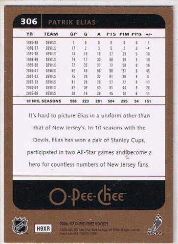 Patrik Elias NHL Karte 2006/07 O-Pee-Chee #306 Devils