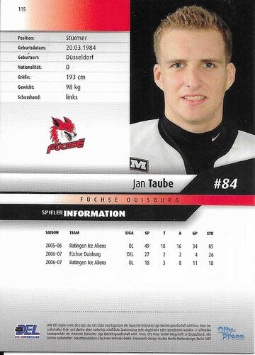 2007-08 Playercards DEL #115 Jan Taube EV Duisburg