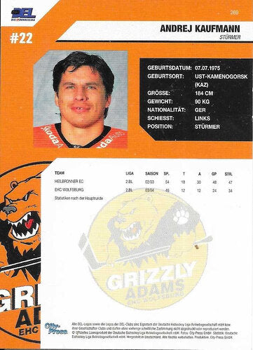 DEL Playercard 2004/05 #269 Andrej Kaufmann Wolfsburg