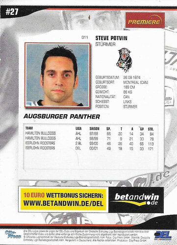 2005/2006 City-Press #011 Steve Potvin – Augsburger Panther (Serie 1 Base Card)