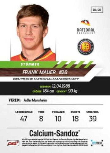 DEL 2013/14 Frank Mauer #DEL-615 Nationalmannschaft