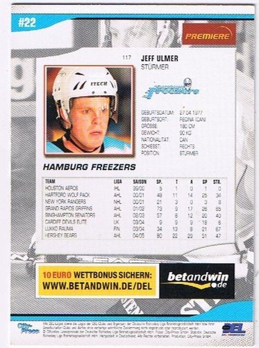DEL Playerkarte 2005/06 – Jeff Ulmer, Hamburg Freezers (Karte 117)