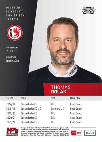 2022/23 DEL Playercards #DEL-124 Thomas Dolak – Düsseldorfer EG