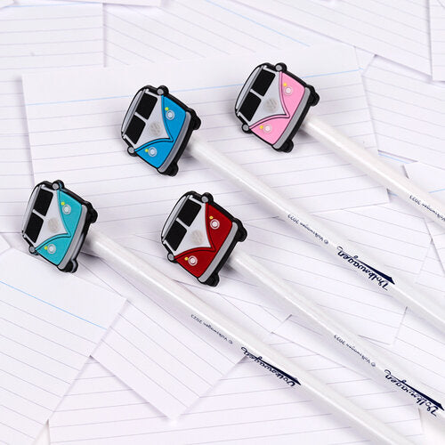 VW T1 Caravan Bleistift-Set mit PVC-Stopper – 4 Stück