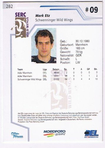 Playerkarte 2002/2003 Mark Etz Schwenningen
