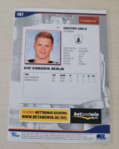 Playerkarte 2005/2006 #029 Christoph Gawlik Eisbären Berlin