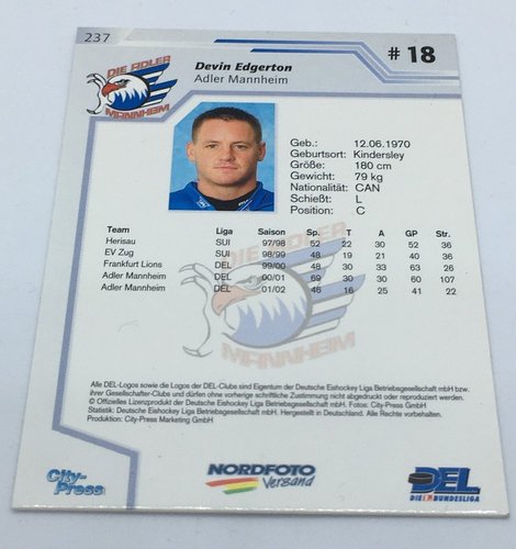 Playerkarte 2002/2003 #237 Devin Edgerton Adler Mannheim