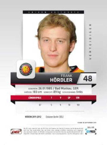 DEL 2011/12 Frank Hördler #DEL391 Nationalmannschaft
