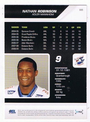 Playerkarte 2009/2010  #335 Nathan Robinson Adler Mannheim