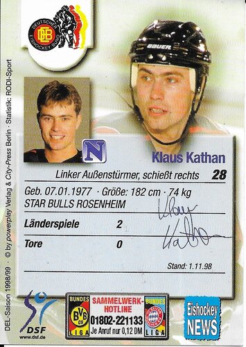 Klaus Kathan Playerkarte 1998/1999 #326 Deutsche Nationalmannschaft