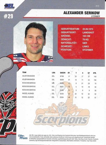 Playerkarte 2004/2005 #313 Alexander Serikow Hannover Scorpions