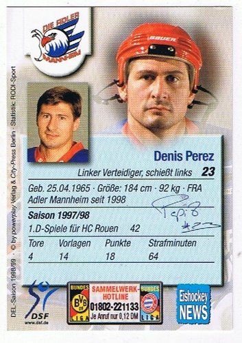 1998/1999 Schirner #242 Denis Perez – Adler Mannheim (Base Card)