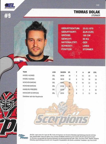 Playerkarte 2004/2005 #148 Thomas Dolak Hannover Scorpions