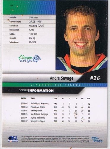 DEL Playerkarte 2007/2008 Andre Savage Nürnberg Ice Tigers