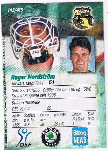 Playerkarte 1999/2000 #145 Roger Nordström Krefeld Pinguine