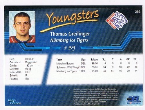 Playerkarte 2002/03  #263 Thomas Greilinger Nürnberg Ice Tigers