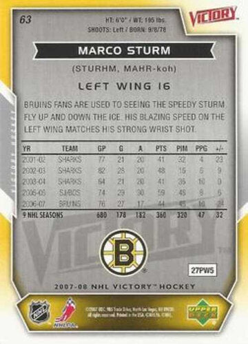 Marco Sturm #63 Upper Deck Victory 2007-08 Boston Bruins Playerkarte