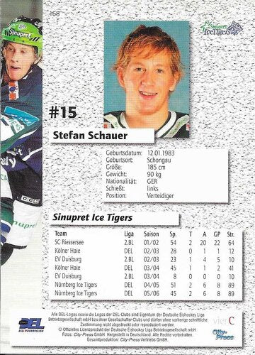 Playerkarte 2006/2007 #168 Stefan Schauer Sinupret Ice Tigers