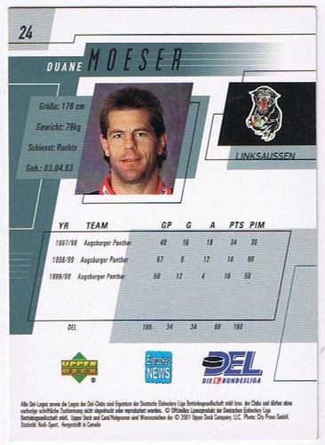 Duanne Moeser Playerkarte 2000/2001 – Upper Deck DEL #24 Panther