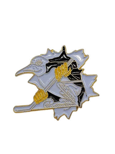 Eishockeypin Pinguin mit Schläger und Schlittschuhen