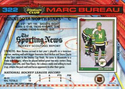 1991-92 Stadium Club #322 Marc Bureau Minnesota North Stars