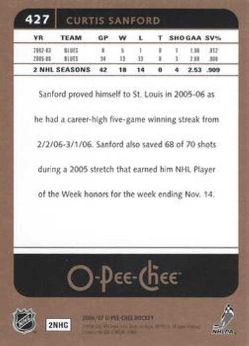 2006-07 O-Pee-Chee #427 Curtis Sanford St. Louis Blues Card