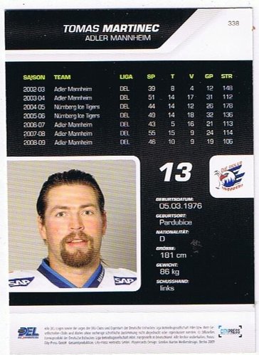 Playerkarte 2009/2010 #338 Thomas Martinec Adler Mannheim