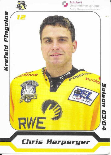 Autogrammkarte Chris Herperger 2003-04 Krefeld Pinguine