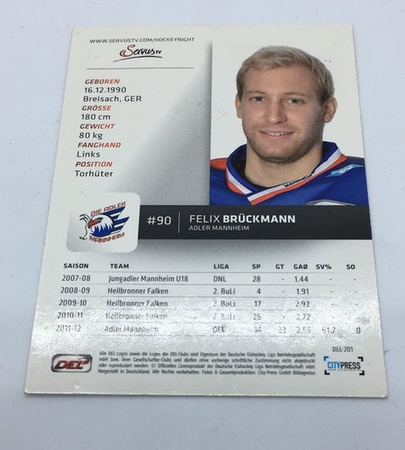 Playerkarte 2012/2013 #201 Felix Brückmann Adler Mannheim