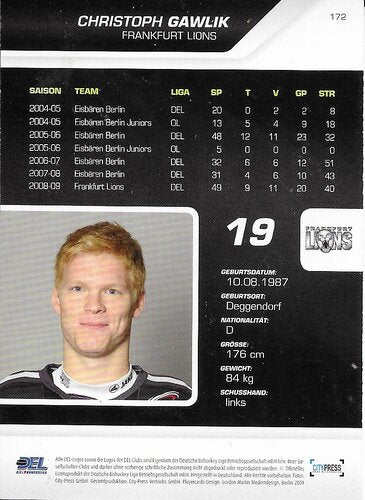 Playerkarte 2009/2010 #172 Christoph Gawlik Frankfurt Lions