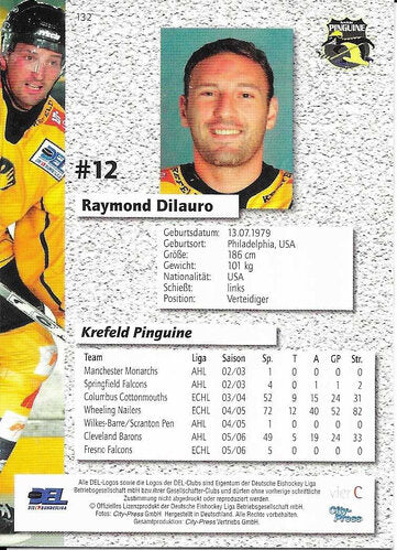 Playerkarte Raymond DiLauro #132 – DEL 2006/07 – Krefeld Pinguine